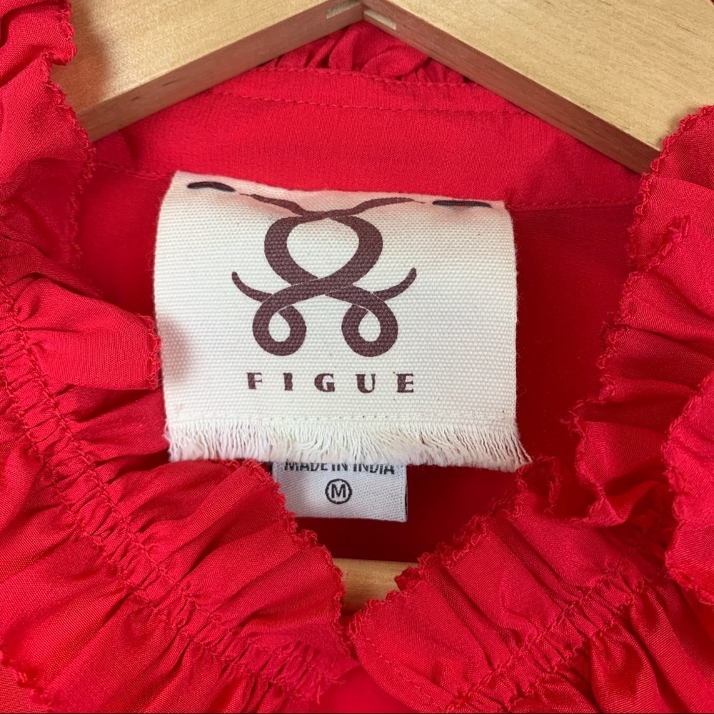 Figue Amelia Silk Ruffle Top Red Size Medium - Picture 5 of 9